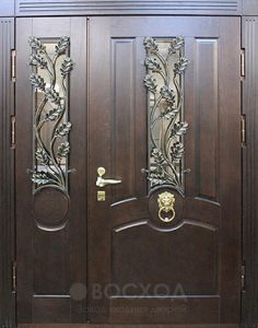 Фото стальная дверь Входные двери со стеклопакетом для загородного дома №112 с отделкой Массив дуба